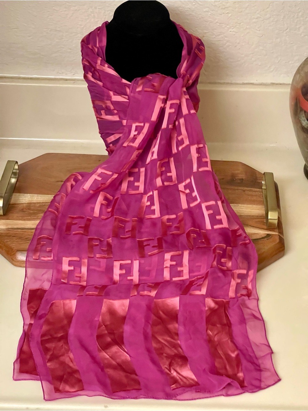 Fendi Pink and Magenta Silk Blend Scarf